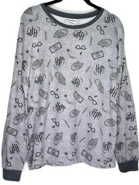 Harry Potter Wizarding World Pajama Top Sleep Shirt Gray & Black Soft & Comfy M